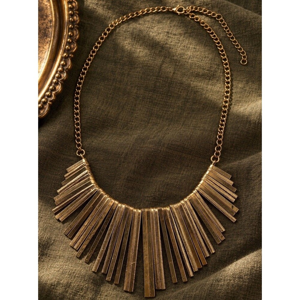 Vintage Gold Tone Fringe Statement Necklace Graduated Bar Bib Art Deco Style